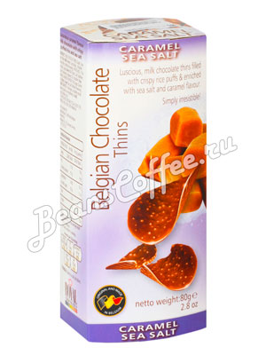 Шоколадные чипсы Belgian Chocolate Thins Соленая карамель 80 гр