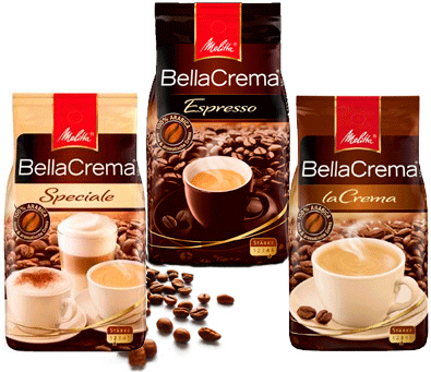 Кофе в зернах Melitta Bellacrema Espresso, Melitta Bellacrema Speciale и Melitta Bellacrema la Crema